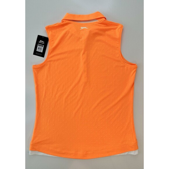 SLAZENGER Golf Polo Shirt Sleeveless Collared Top Women M Atomic Orange Neon NEW - Picture 3 of 8